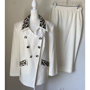 Vintage Women’s Suit Size 14 Ivory Cheetah Print Skirt & Jacket 1990’s 2pc Set